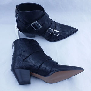 Zara Black Leather Ankle Boot SZ 6 Snake Pattern